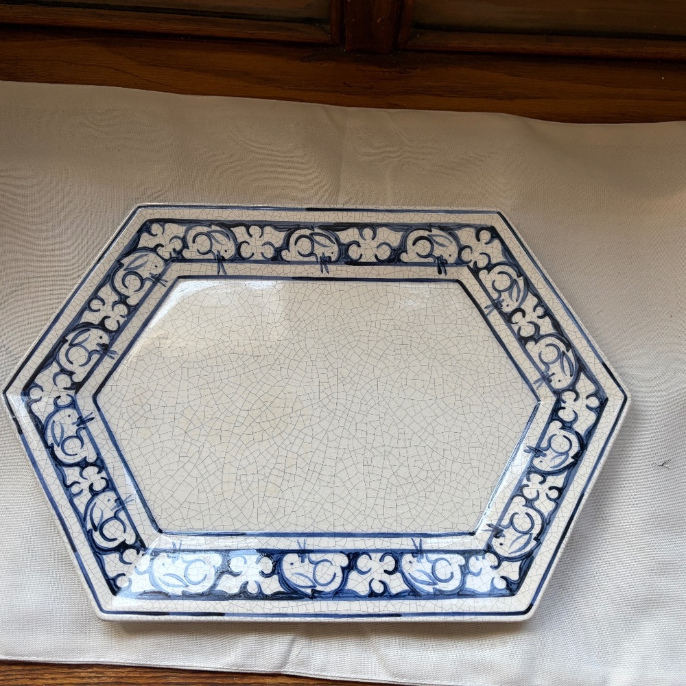 The Potting Shed Dedham Rabbit Bunny Signed hexagonal Plate Platter 14” 1983